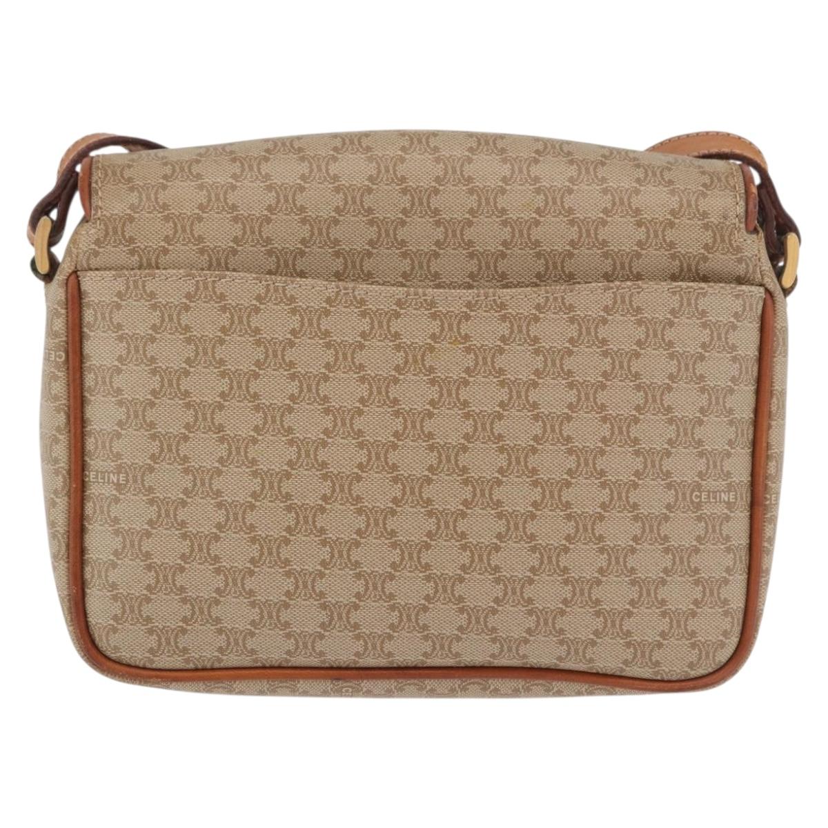 CELINE Macadam Canvas Shoulder Bag PVC Beige Gold Auth 190500