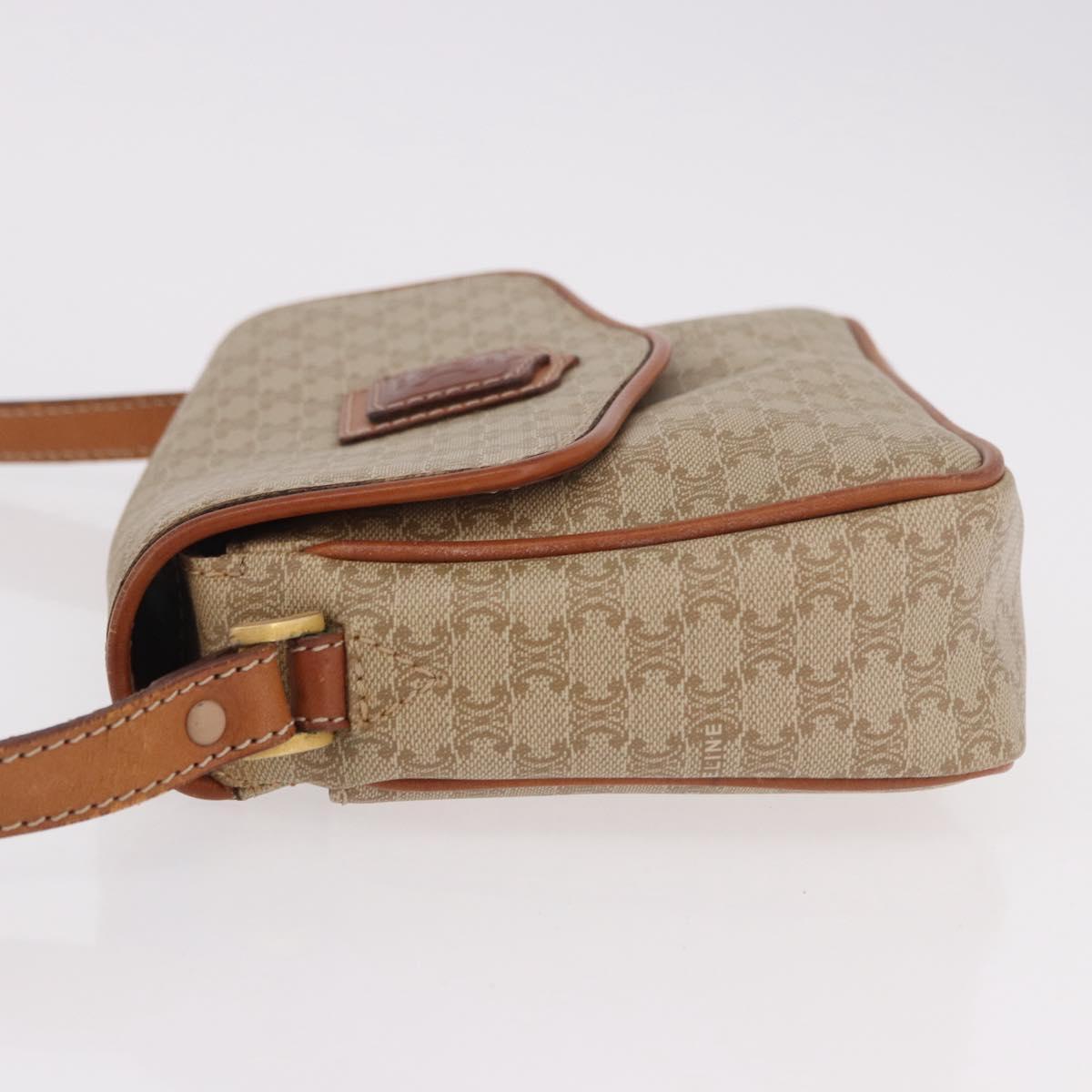 CELINE Macadam Canvas Shoulder Bag PVC Beige Gold Auth 190500