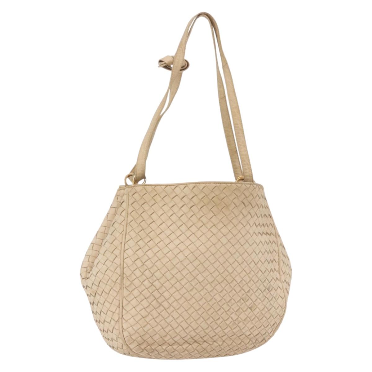 BOTTEGA VENETA INTRECCIATO Shoulder Bag Leather Ivory Gold Auth 190502