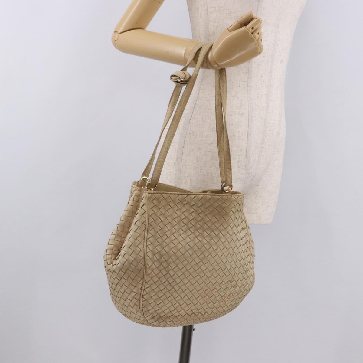 BOTTEGA VENETA INTRECCIATO Shoulder Bag Leather Ivory Gold Auth 190502