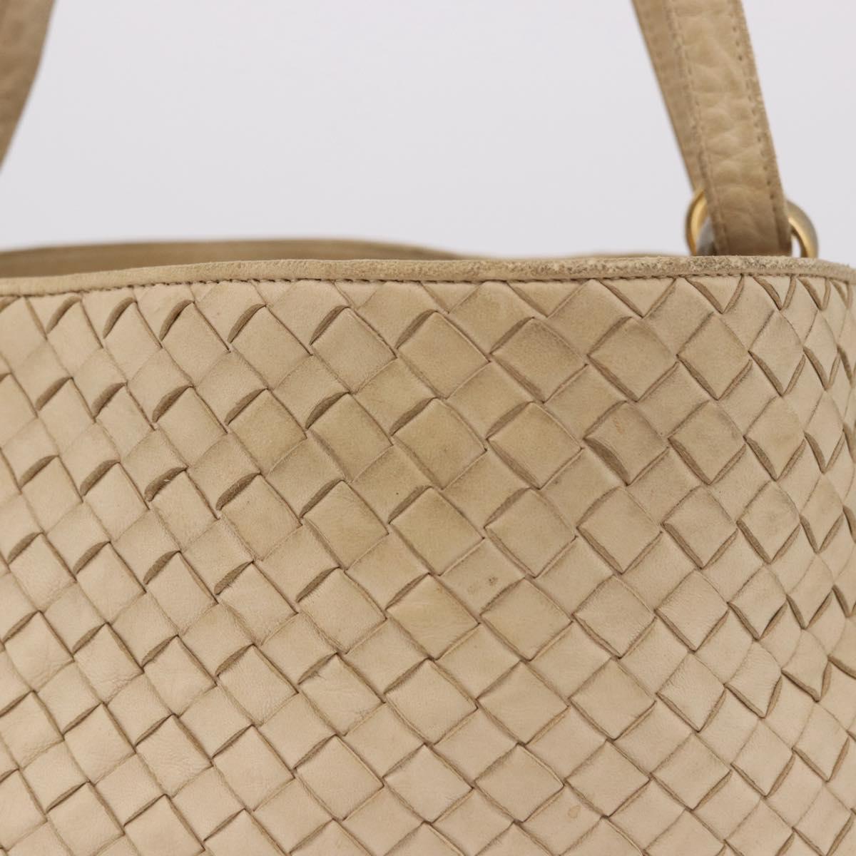 BOTTEGA VENETA INTRECCIATO Shoulder Bag Leather Ivory Gold Auth 190502