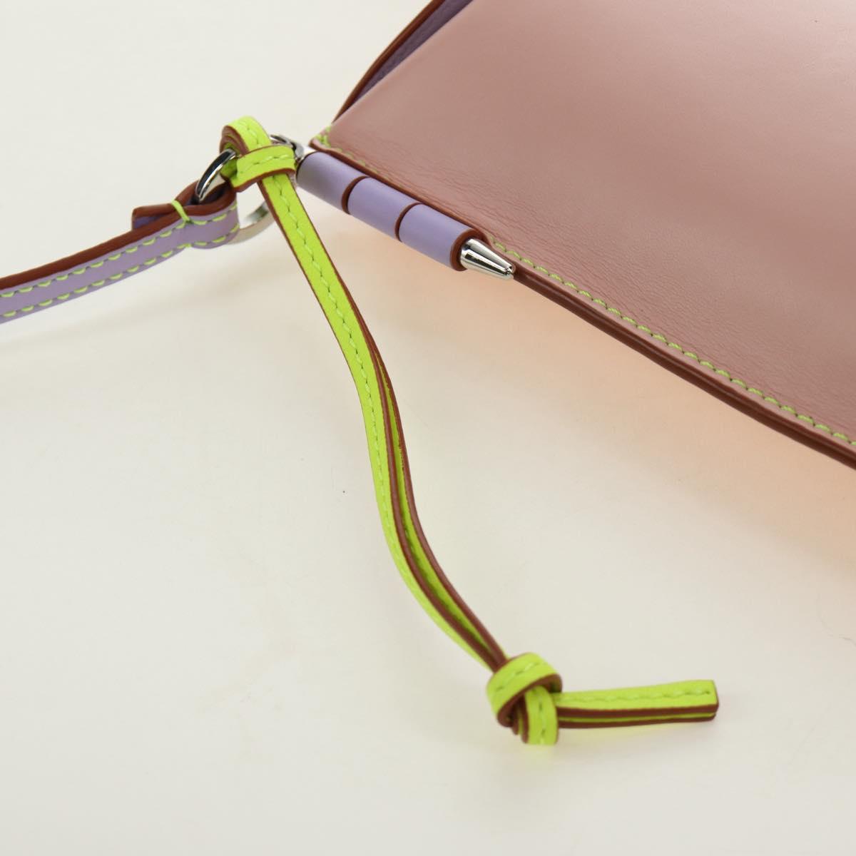 LOEWE Gate Bag Phone Holder Shoulder Bag Leather Pink Silver Auth 190506M