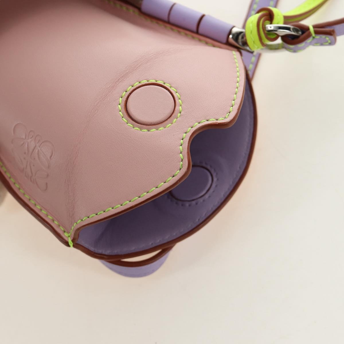 LOEWE Gate Bag Phone Holder Shoulder Bag Leather Pink Silver Auth 190506M