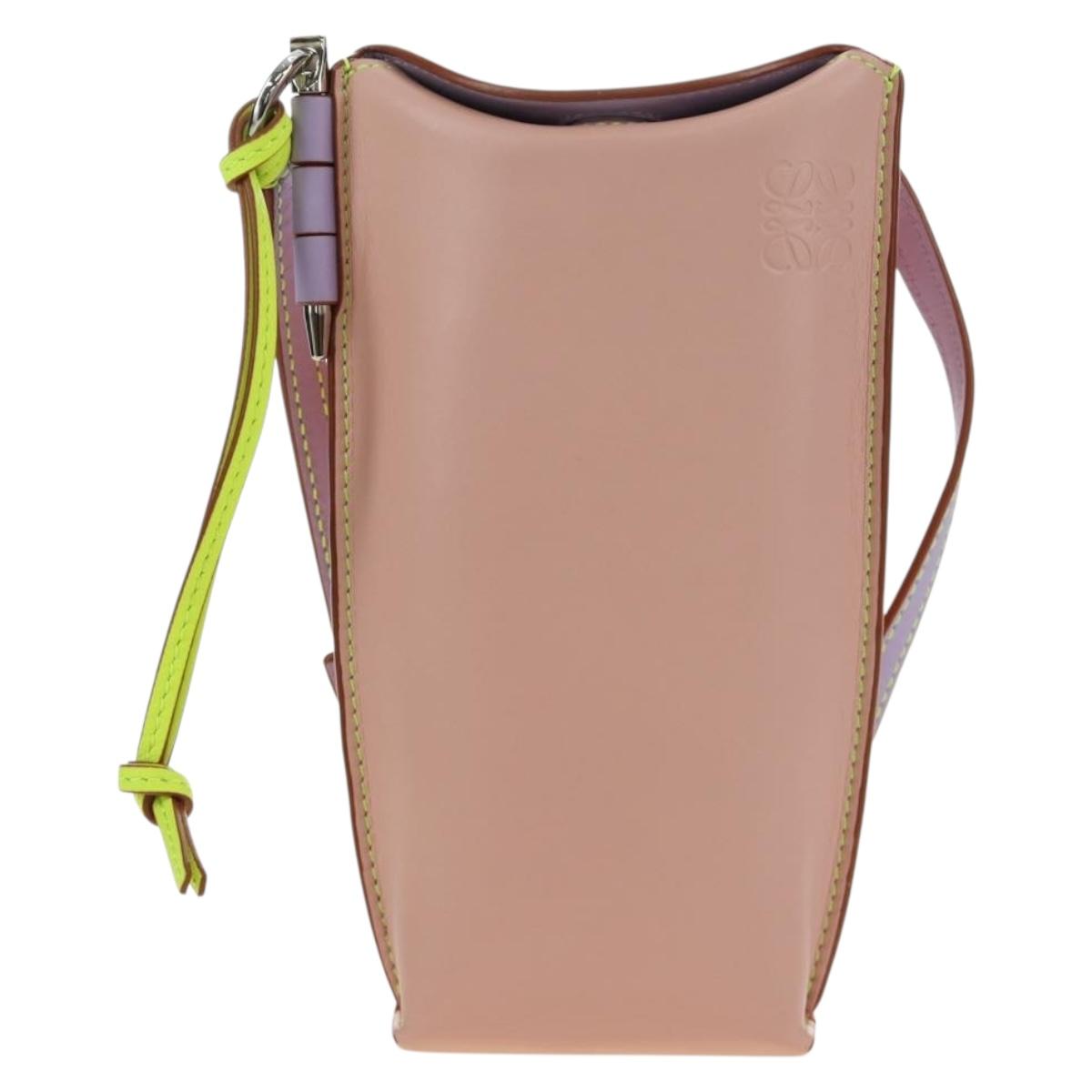 LOEWE Gate Bag Phone Holder Shoulder Bag Leather Pink Silver Auth 190506M