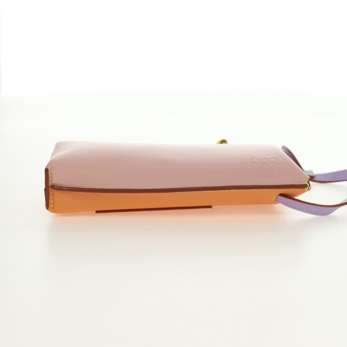 LOEWE Gate Bag Phone Holder Shoulder Bag Leather Pink Silver Auth 190506M