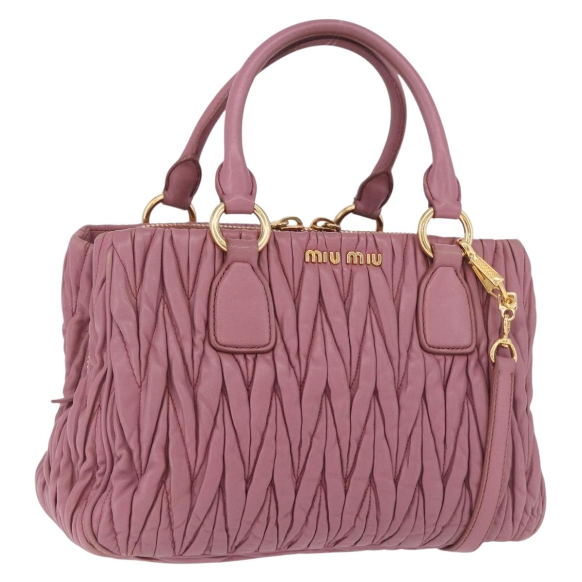 Miu Miu Matelasse Hand Bag Leather 2way Pink Gold Auth 190507A