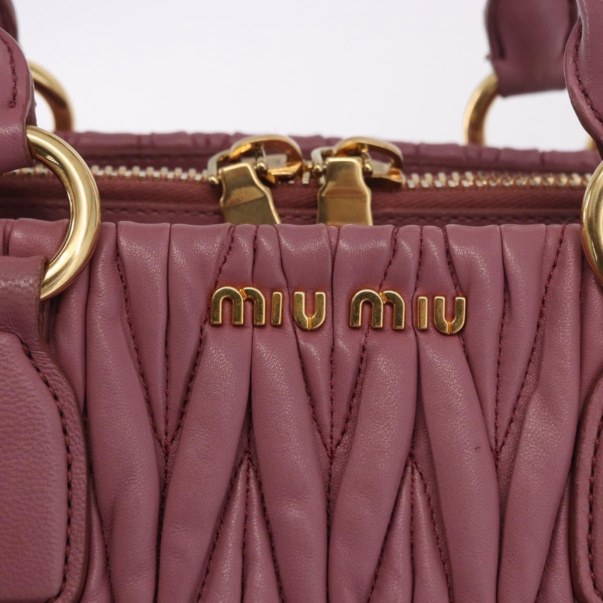 Miu Miu Matelasse Hand Bag Leather 2way Pink Gold Auth 190507A