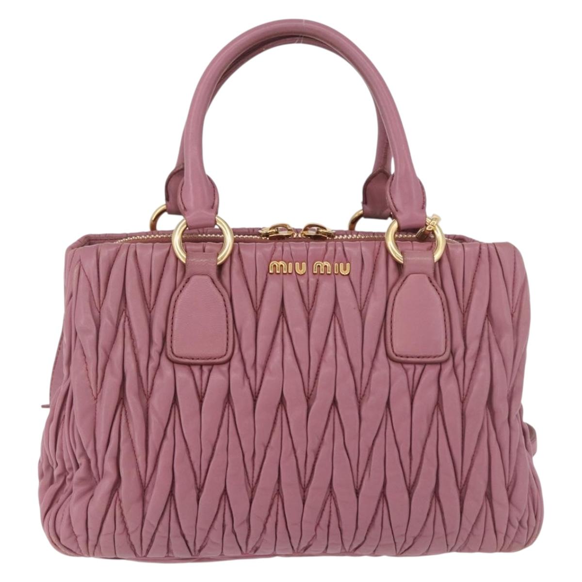Miu Miu Matelasse Hand Bag Leather 2way Pink Gold Auth 190507A