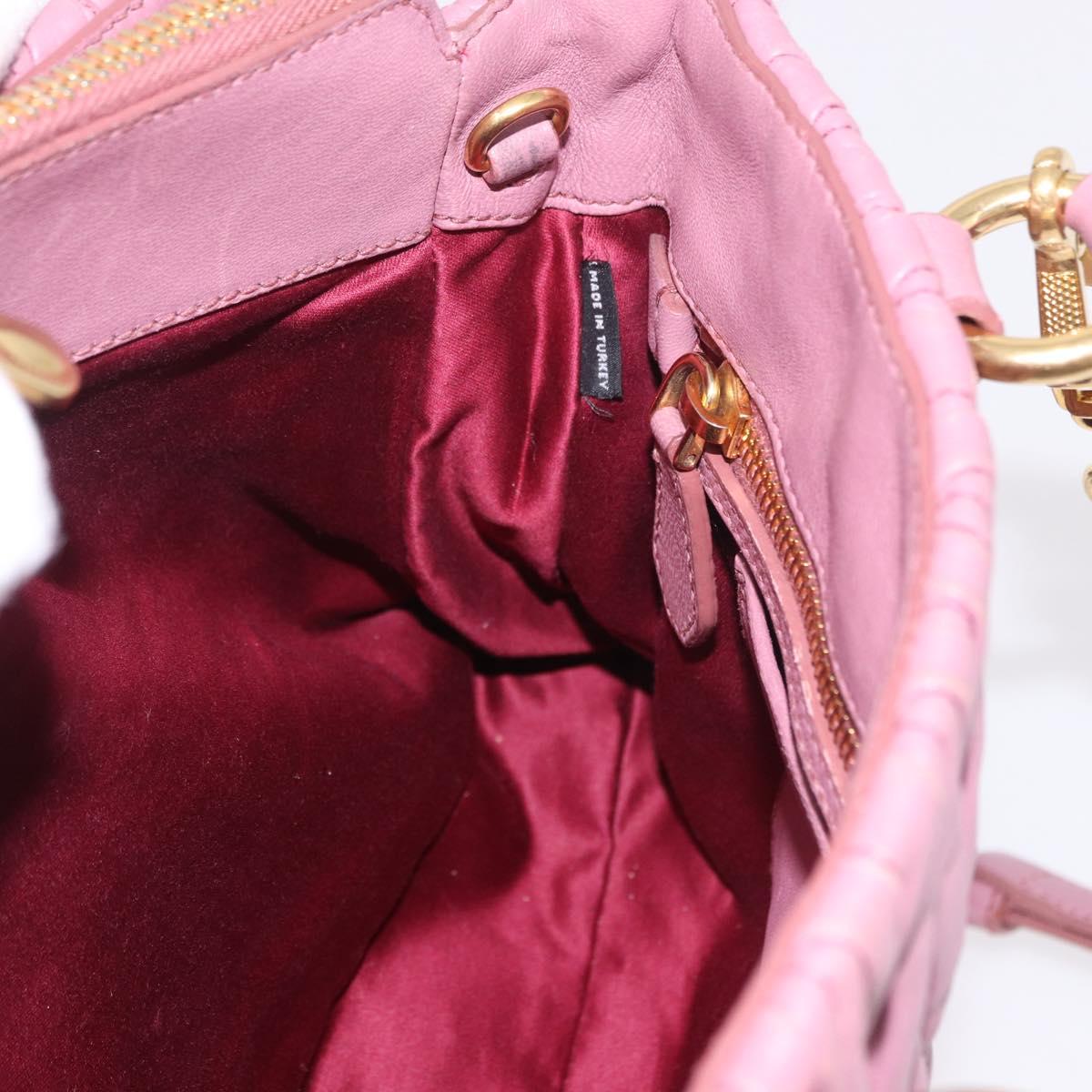 Miu Miu Matelasse Hand Bag Leather 2way Pink Gold Auth 190507A