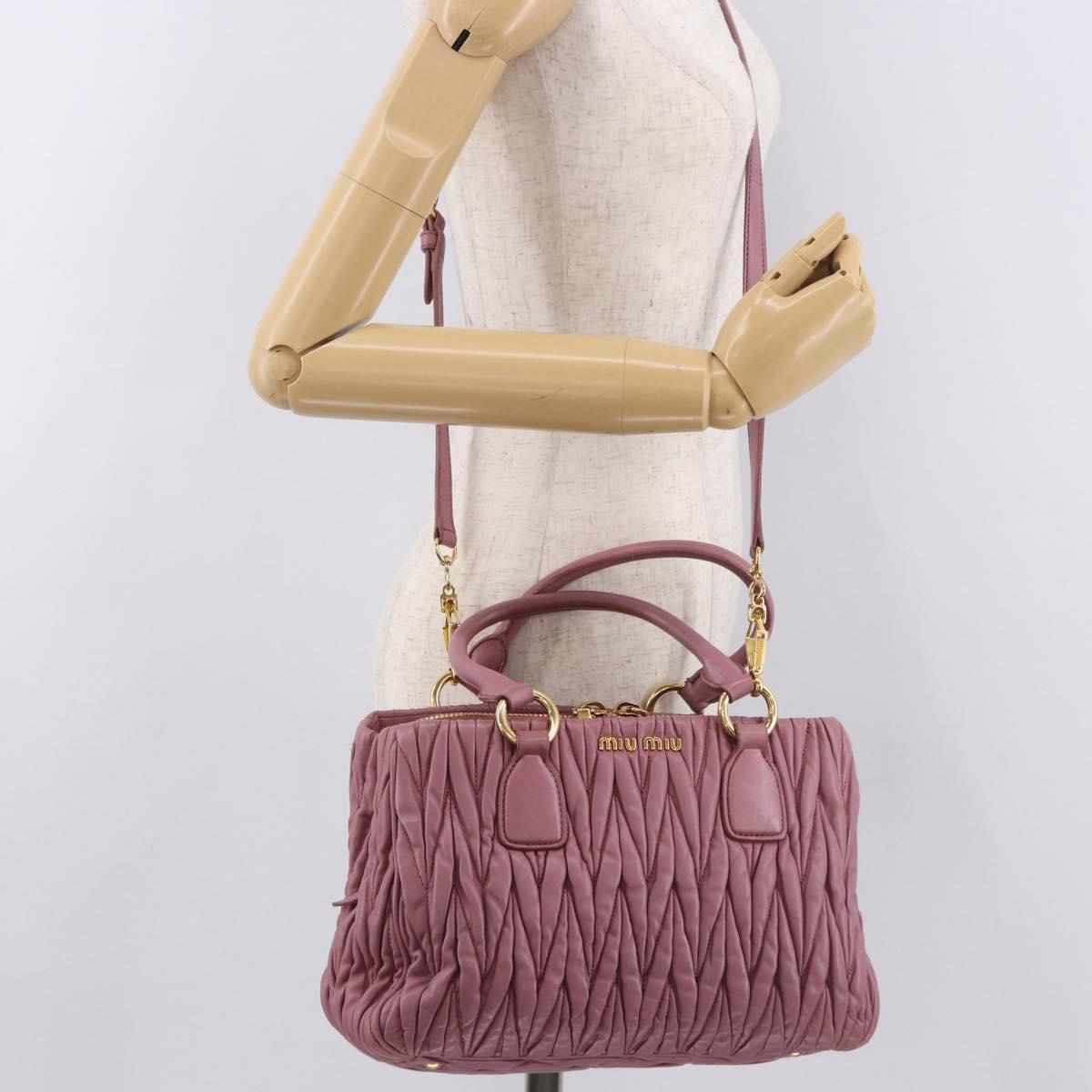 Miu Miu Matelasse Hand Bag Leather 2way Pink Gold Auth 190507A