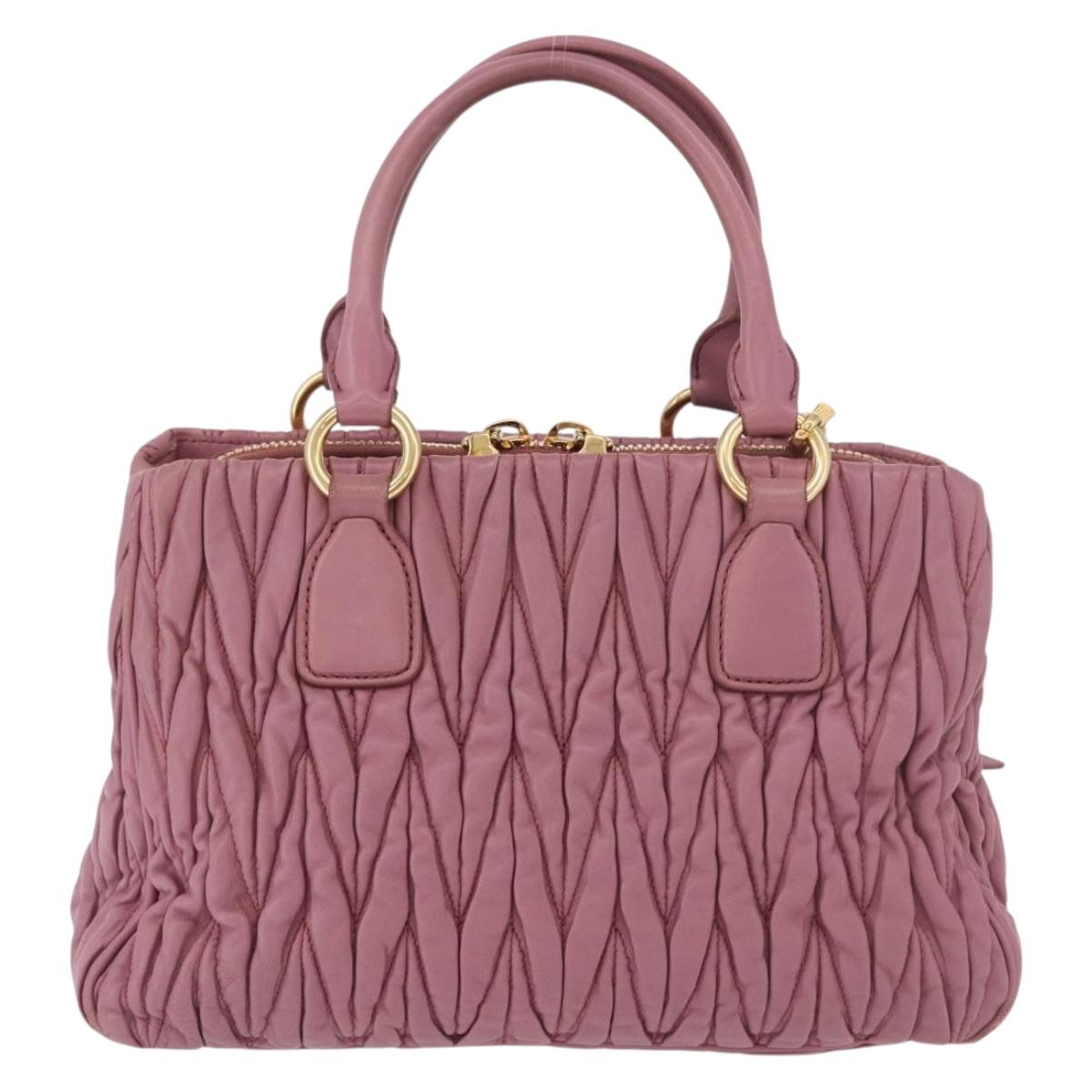 Miu Miu Matelasse Hand Bag Leather 2way Pink Gold Auth 190507A