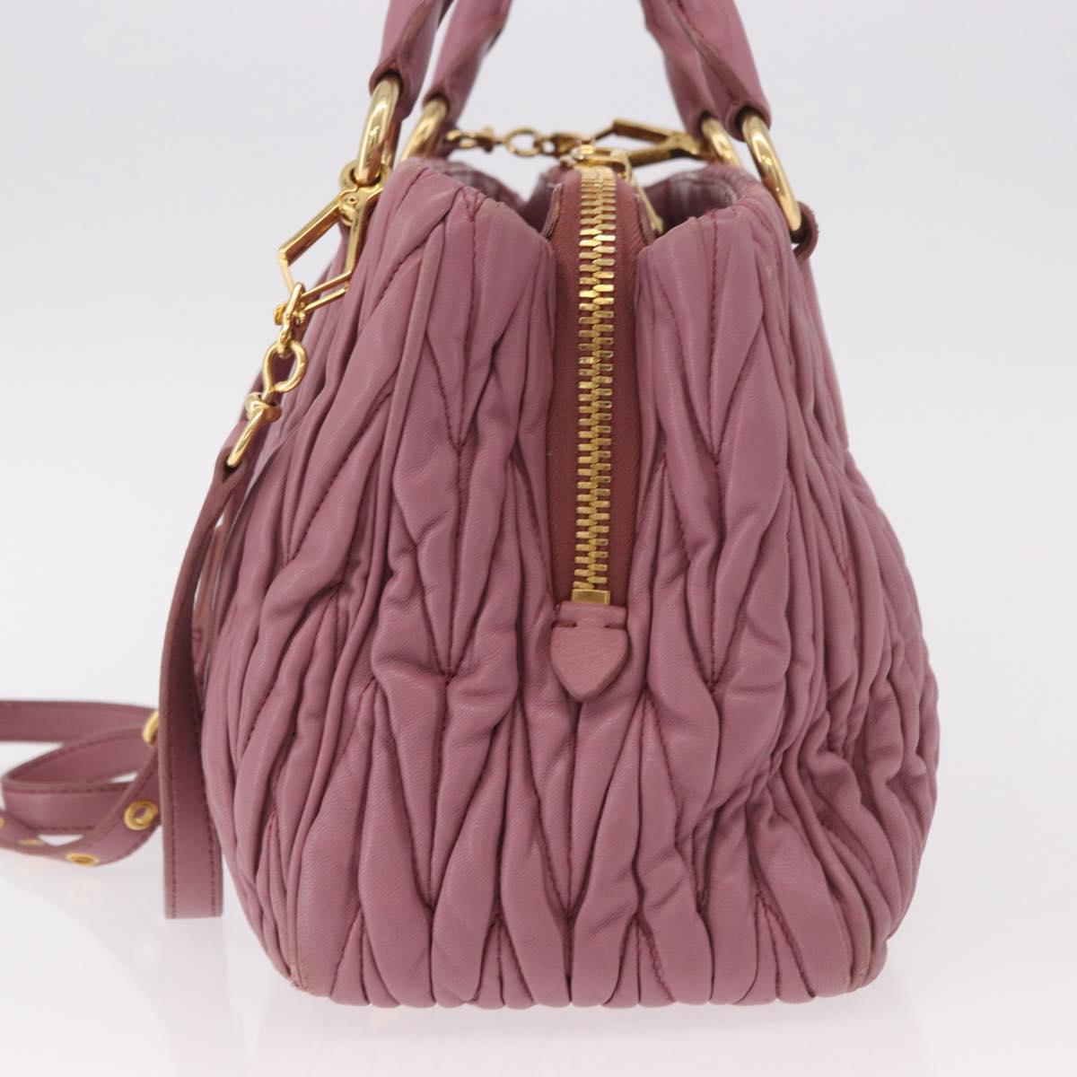 Miu Miu Matelasse Hand Bag Leather 2way Pink Gold Auth 190507A