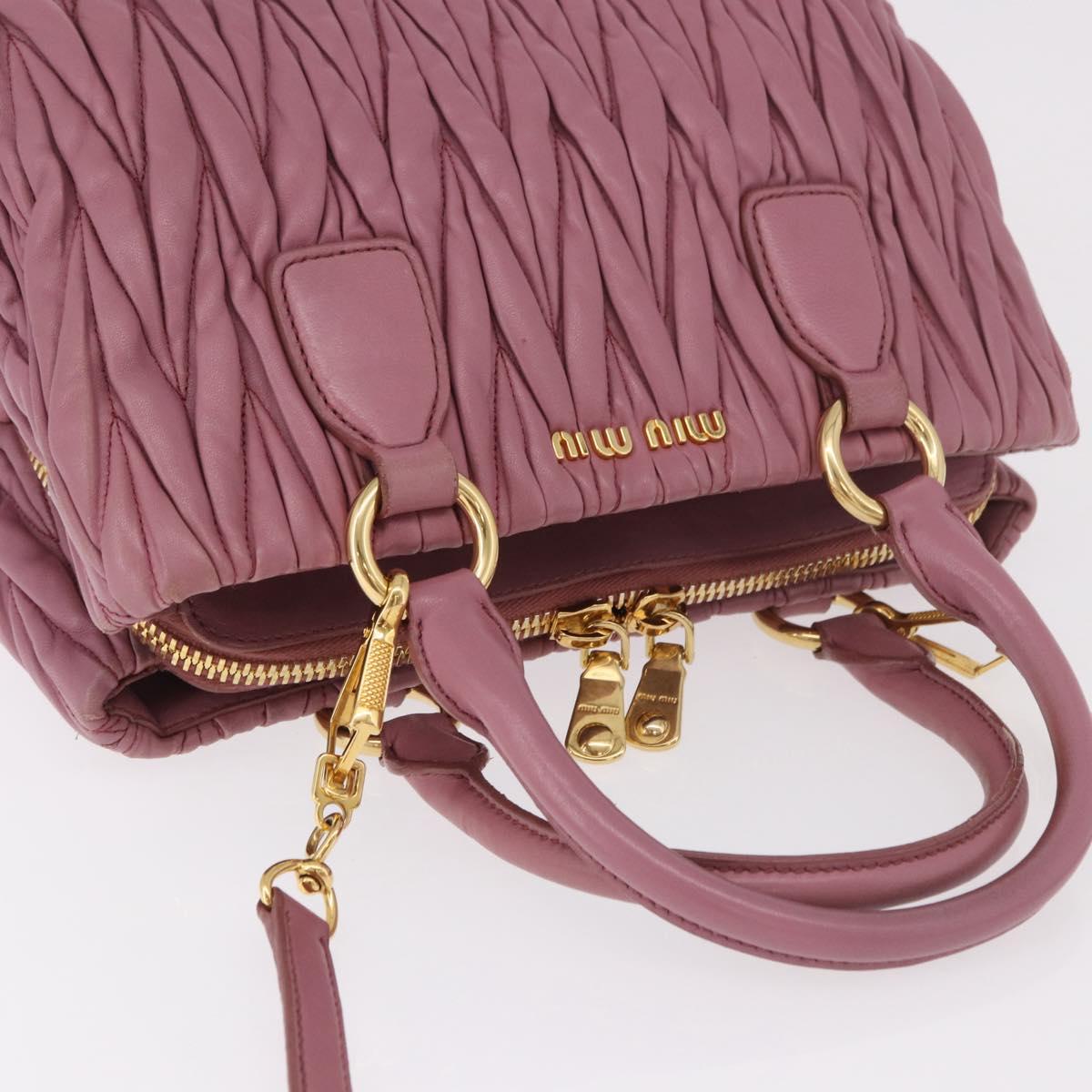 Miu Miu Matelasse Hand Bag Leather 2way Pink Gold Auth 190507A