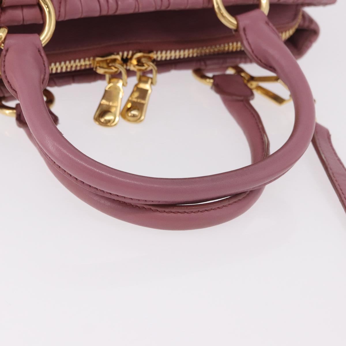 Miu Miu Matelasse Hand Bag Leather 2way Pink Gold Auth 190507A