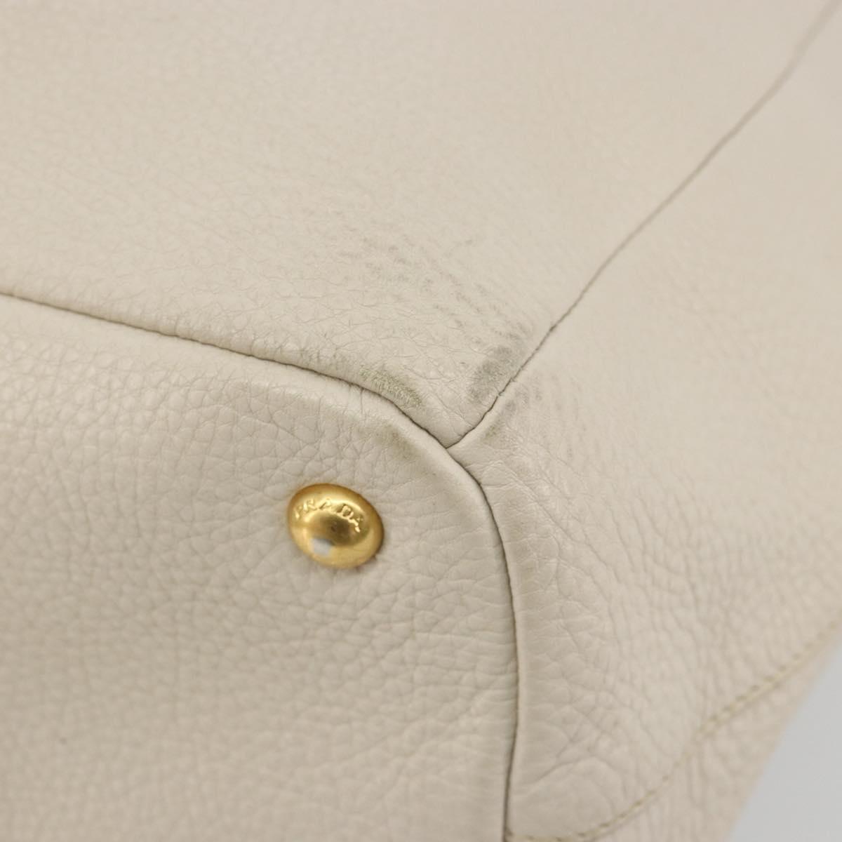 PRADA Hand Bag Vittero Dino Leather 2way White Gold Auth 190508A
