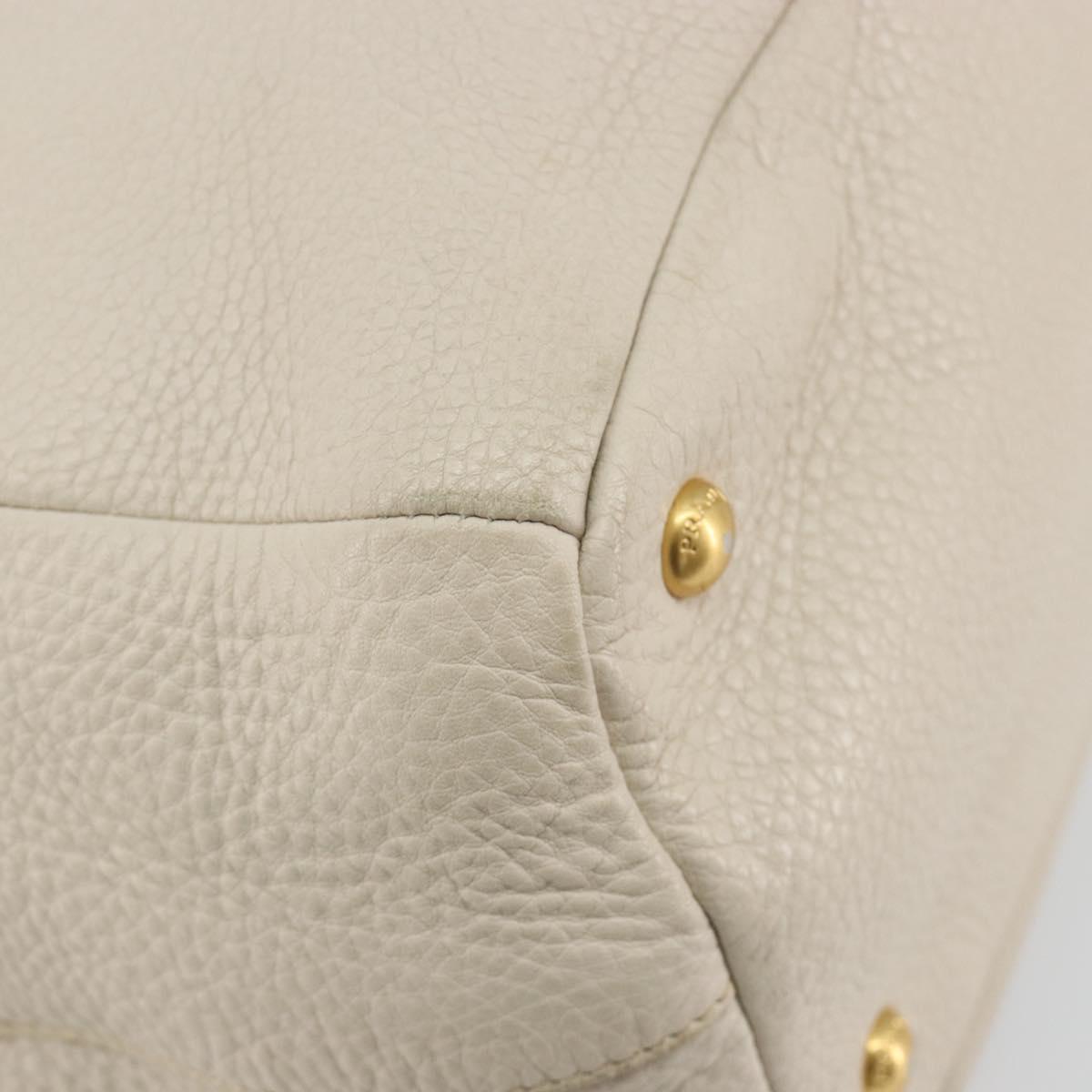PRADA Hand Bag Vittero Dino Leather 2way White Gold Auth 190508A