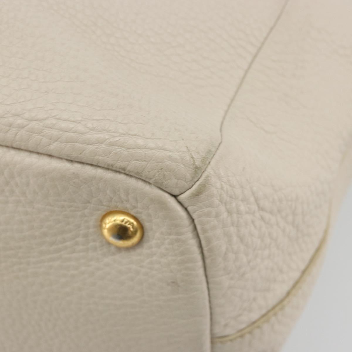 PRADA Hand Bag Vittero Dino Leather 2way White Gold Auth 190508A