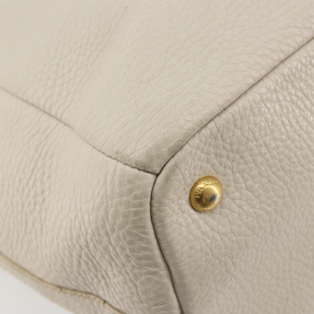 PRADA Hand Bag Vittero Dino Leather 2way White Gold Auth 190508A