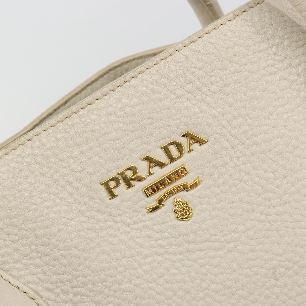 PRADA Hand Bag Vittero Dino Leather 2way White Gold Auth 190508A