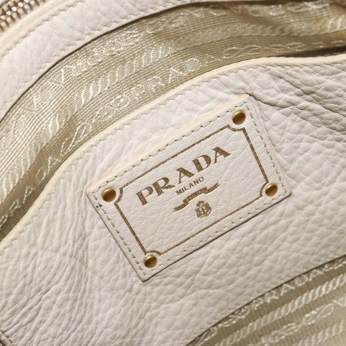 PRADA Hand Bag Vittero Dino Leather 2way White Gold Auth 190508A