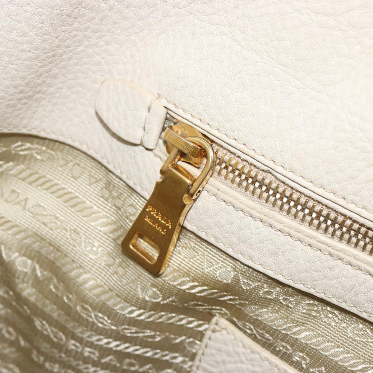 PRADA Hand Bag Vittero Dino Leather 2way White Gold Auth 190508A
