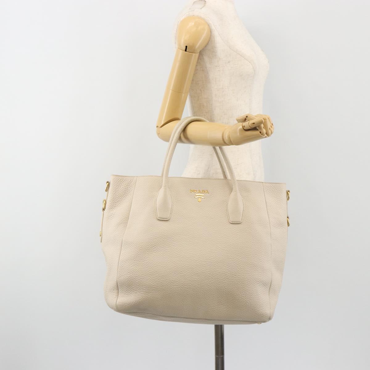 PRADA Hand Bag Vittero Dino Leather 2way White Gold Auth 190508A