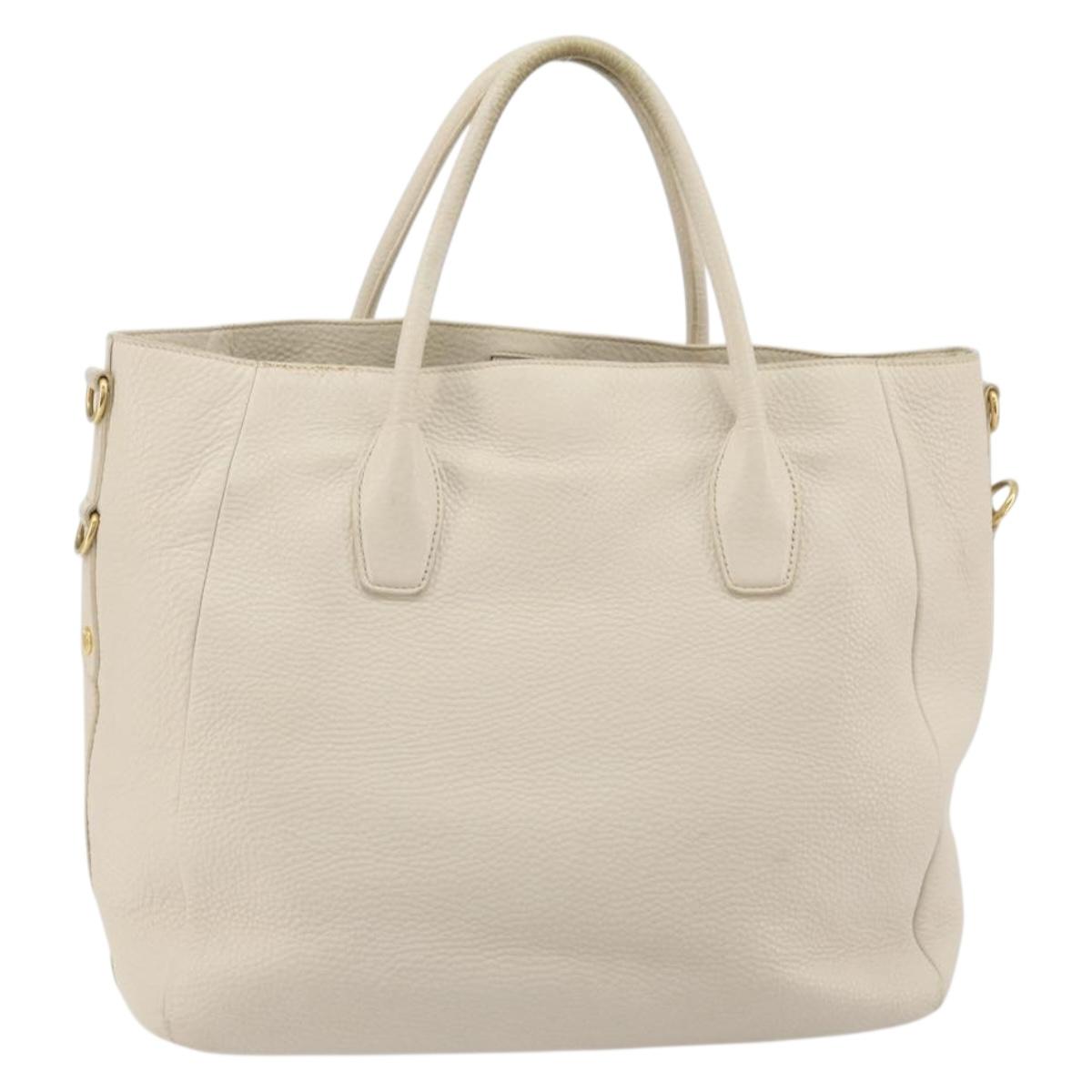 PRADA Hand Bag Vittero Dino Leather 2way White Gold Auth 190508A