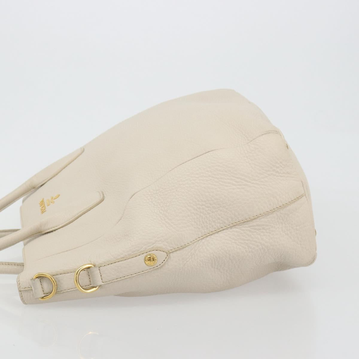 PRADA Hand Bag Vittero Dino Leather 2way White Gold Auth 190508A