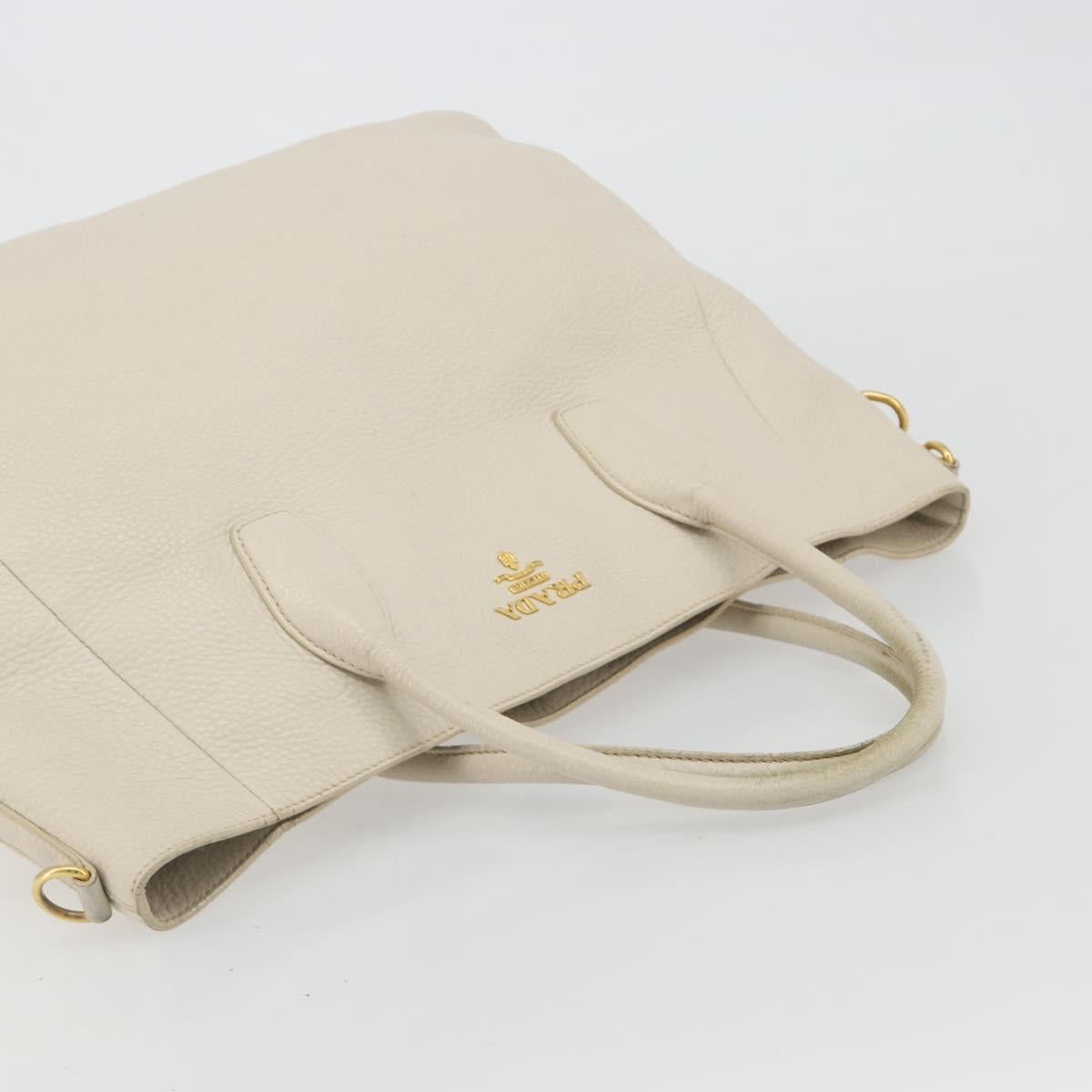 PRADA Hand Bag Vittero Dino Leather 2way White Gold Auth 190508A