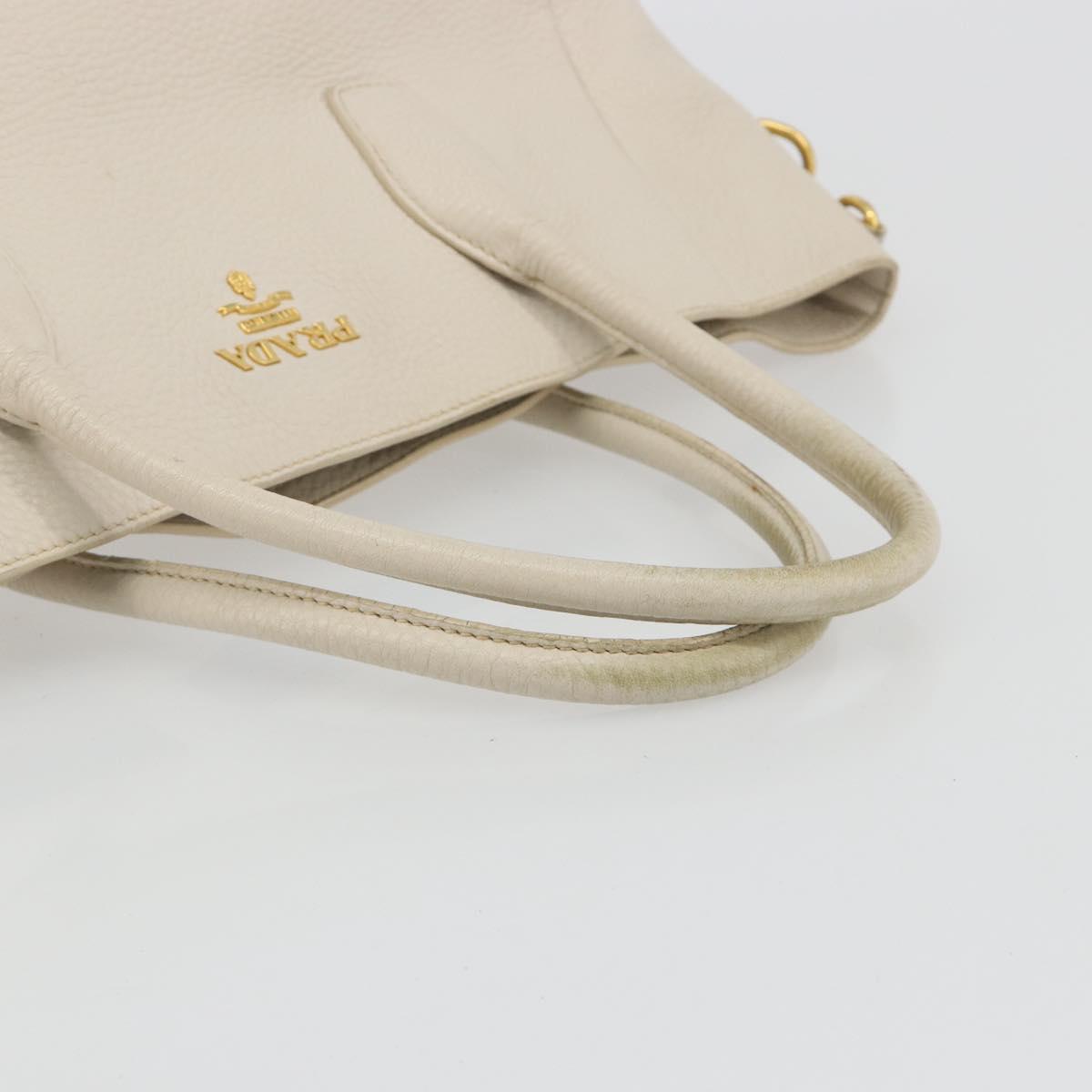PRADA Hand Bag Vittero Dino Leather 2way White Gold Auth 190508A
