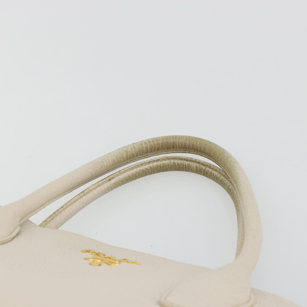 PRADA Hand Bag Vittero Dino Leather 2way White Gold Auth 190508A