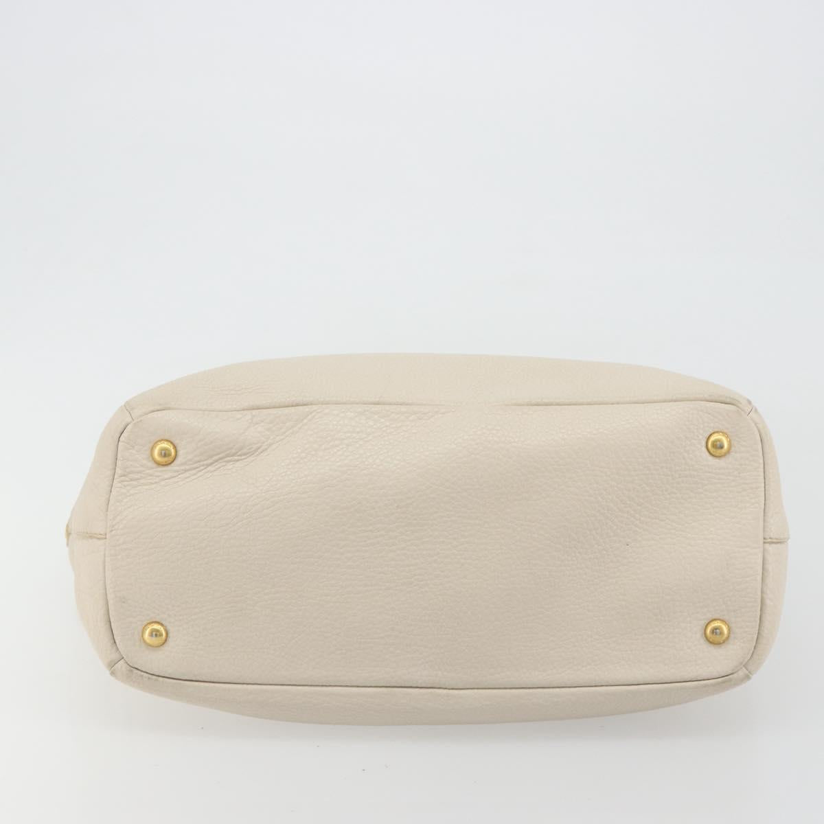 PRADA Hand Bag Vittero Dino Leather 2way White Gold Auth 190508A