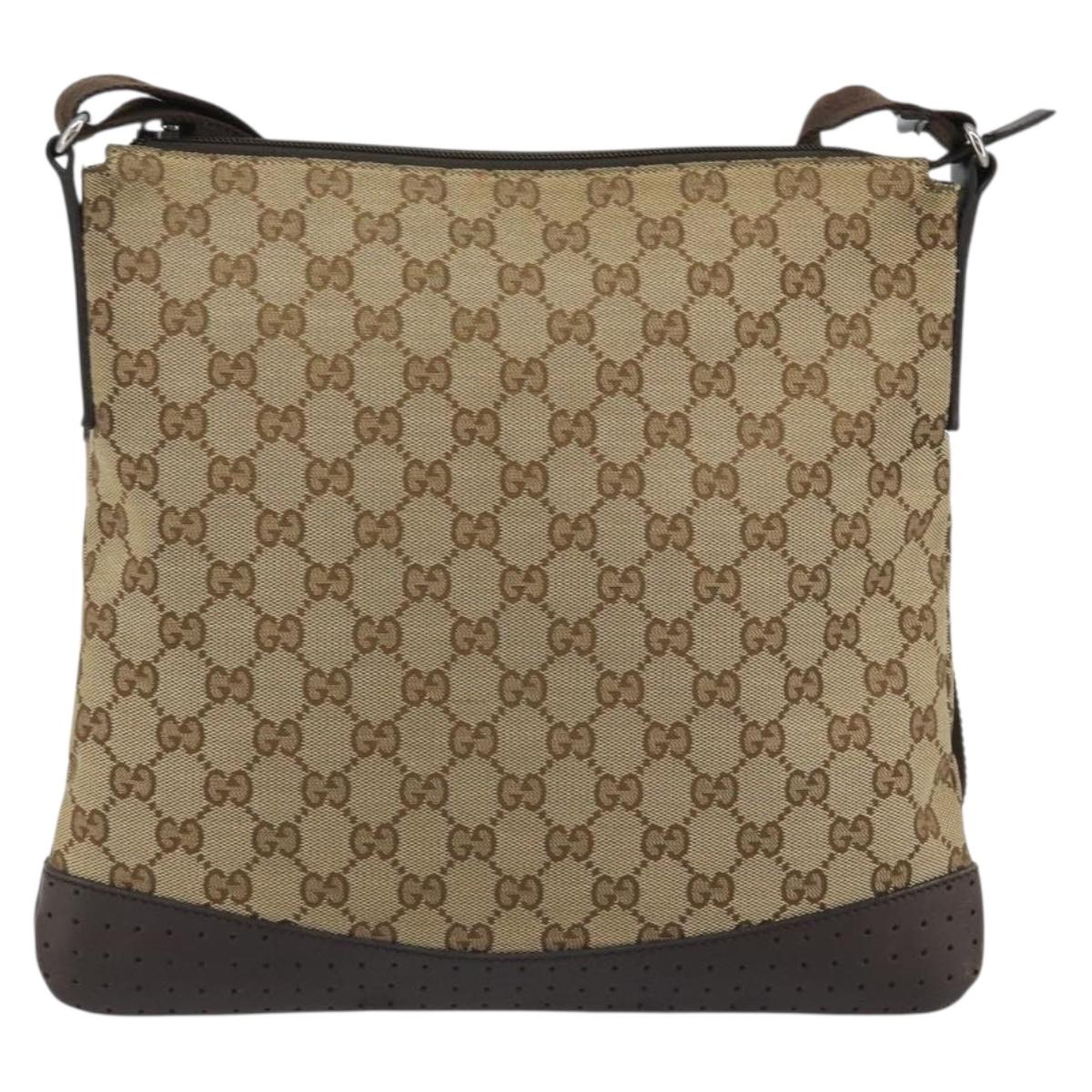 GUCCI GG Canvas Shoulder Bag Beige Silver 145857 Auth 190511A