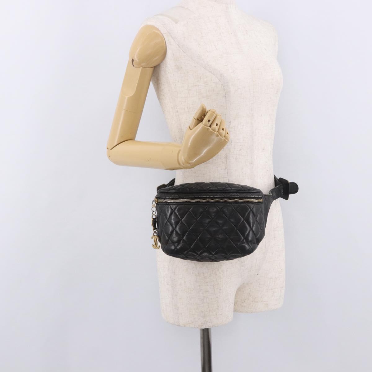 CHANEL Matelasse Body Bag Lamb Skin Black Gold CC Auth 190512