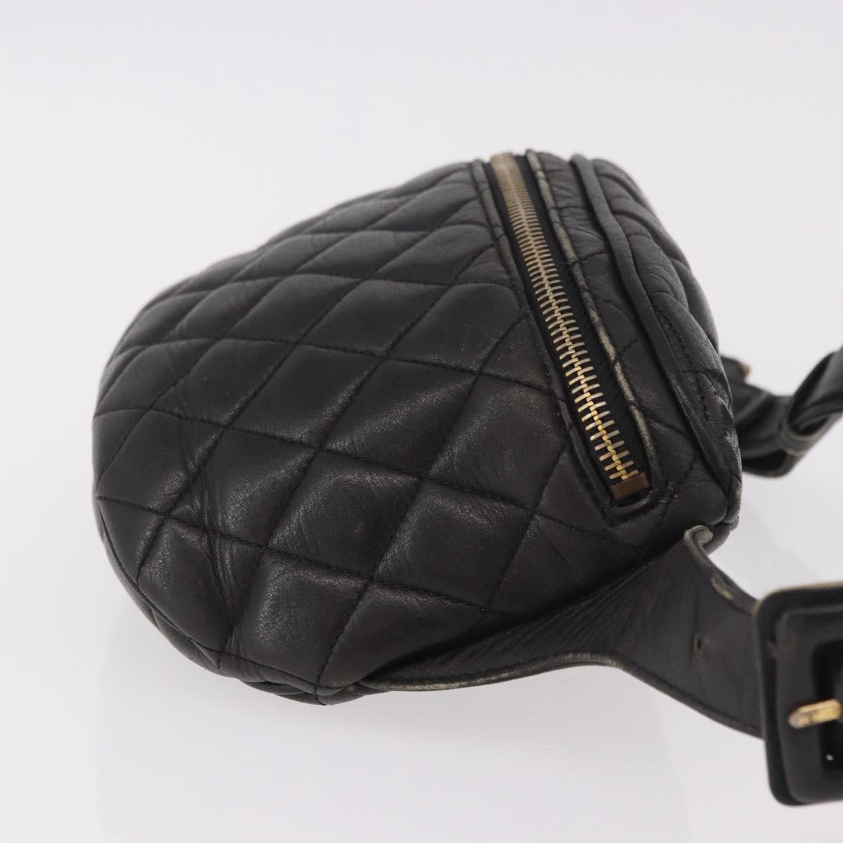 CHANEL Matelasse Body Bag Lamb Skin Black Gold CC Auth 190512