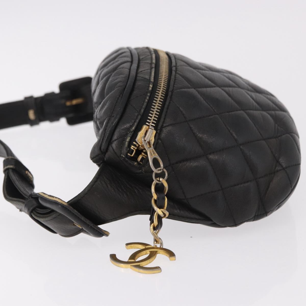 CHANEL Matelasse Body Bag Lamb Skin Black Gold CC Auth 190512