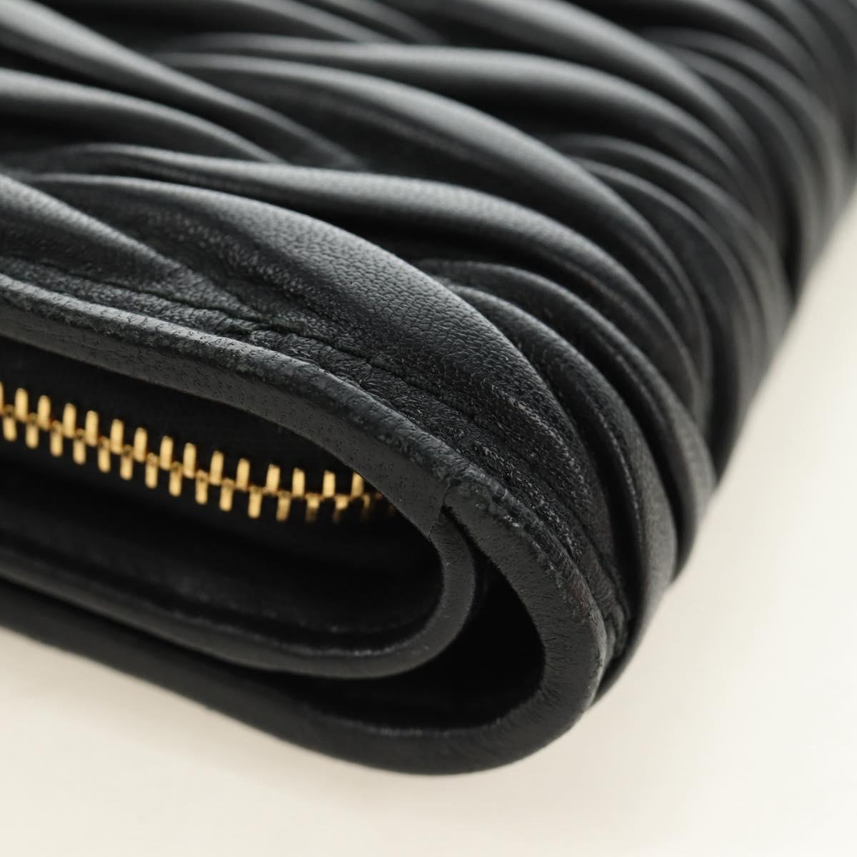 Miu Miu Matelasse Wallet Leather Black Gold Auth 190514M