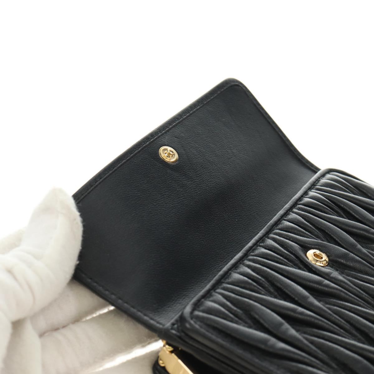 Miu Miu Matelasse Wallet Leather Black Gold Auth 190514M