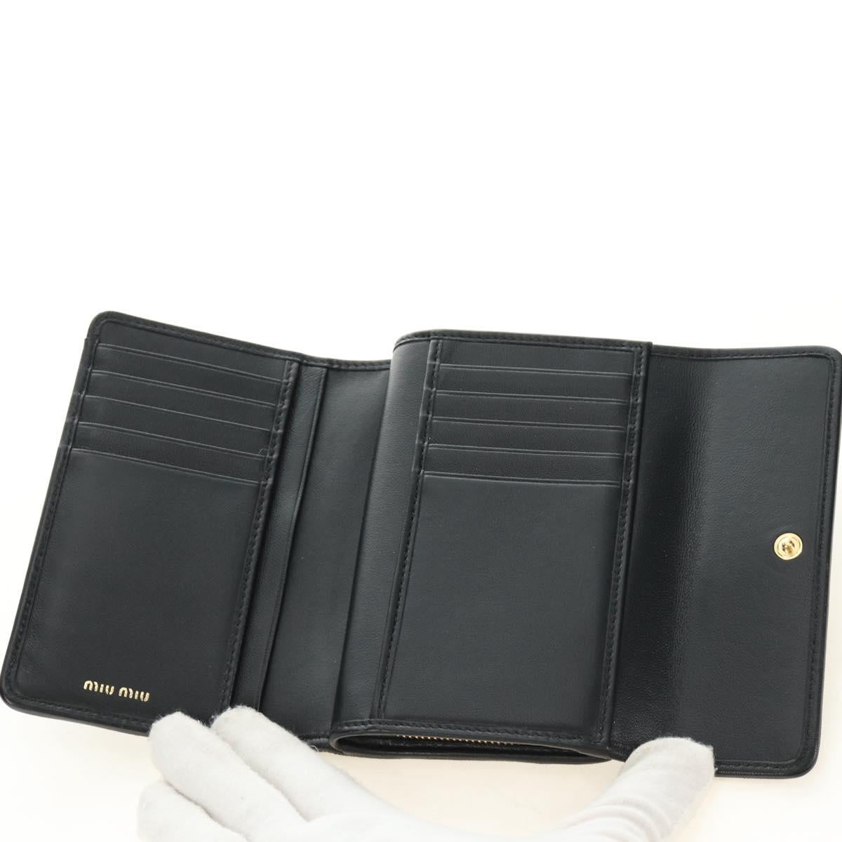 Miu Miu Matelasse Wallet Leather Black Gold Auth 190514M