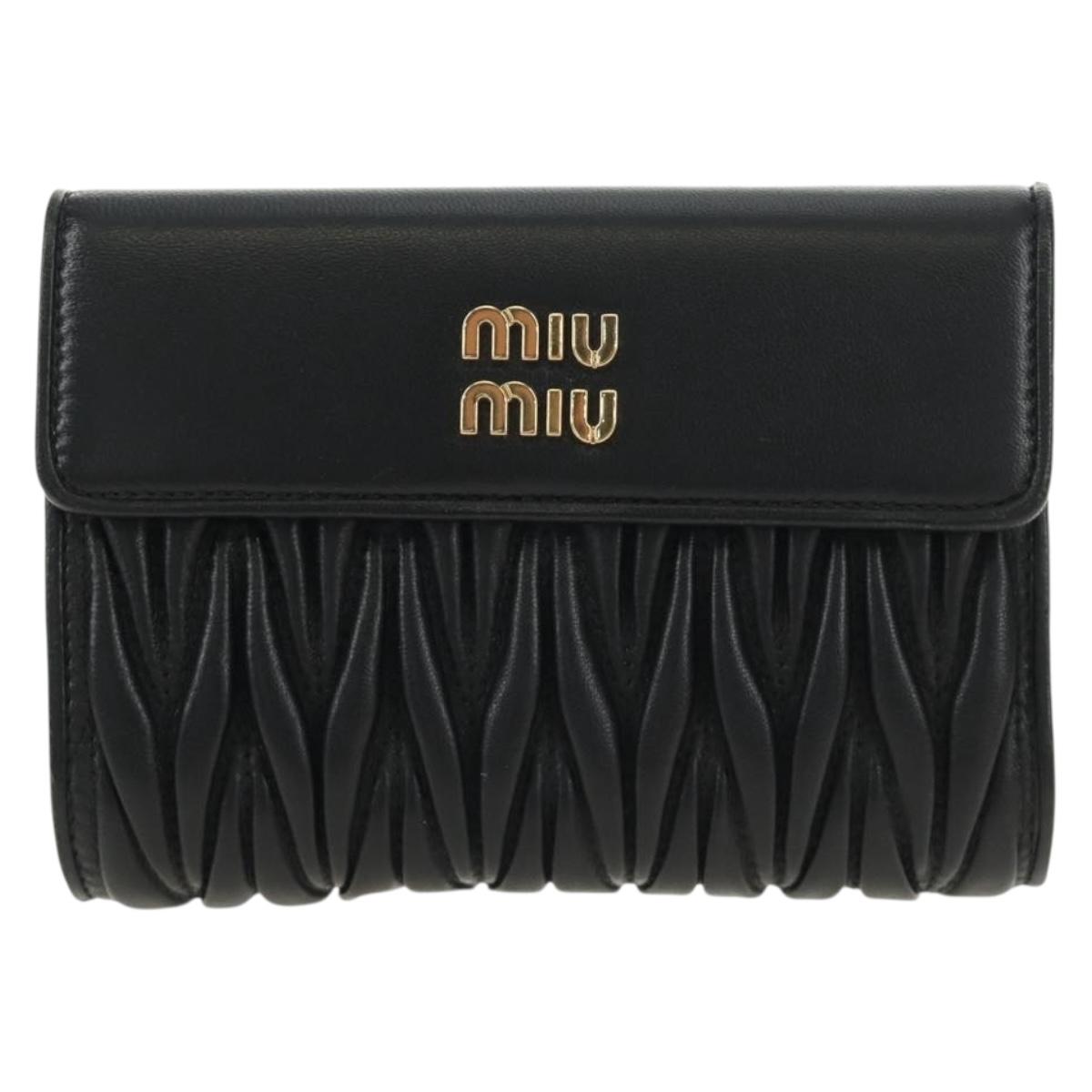 Miu Miu Matelasse Wallet Leather Black Gold Auth 190514M