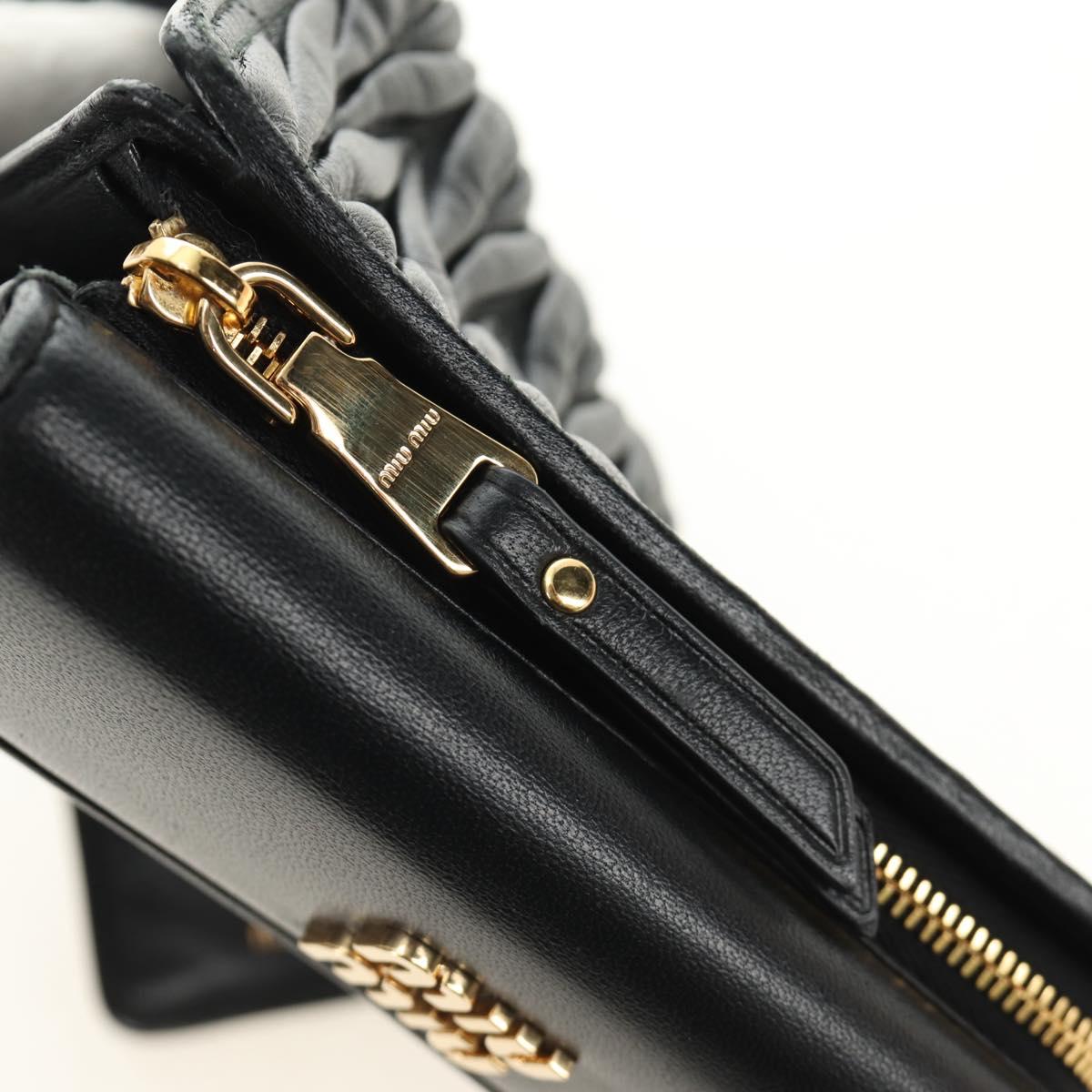 Miu Miu Matelasse Wallet Leather Black Gold Auth 190514M