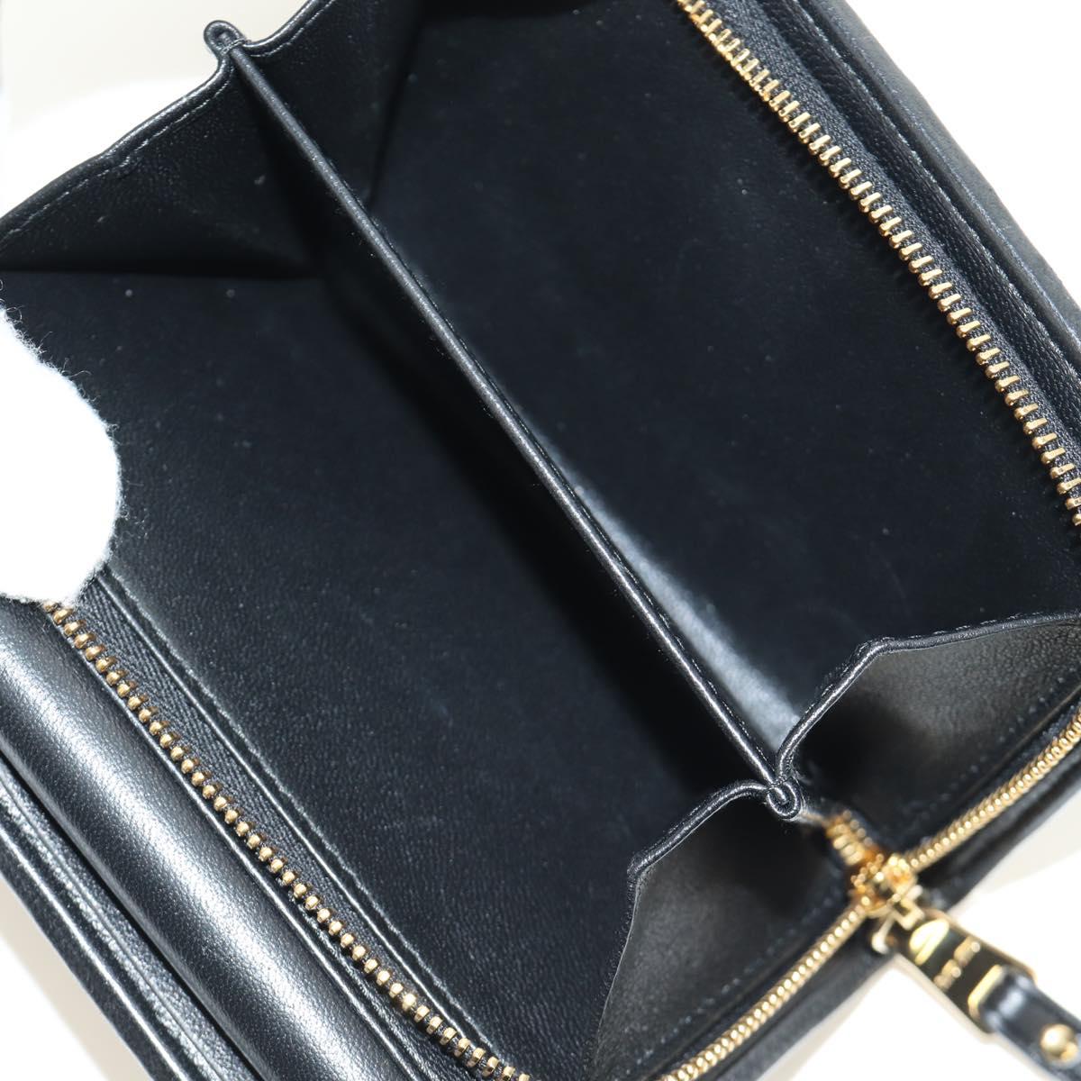 Miu Miu Matelasse Wallet Leather Black Gold Auth 190514M
