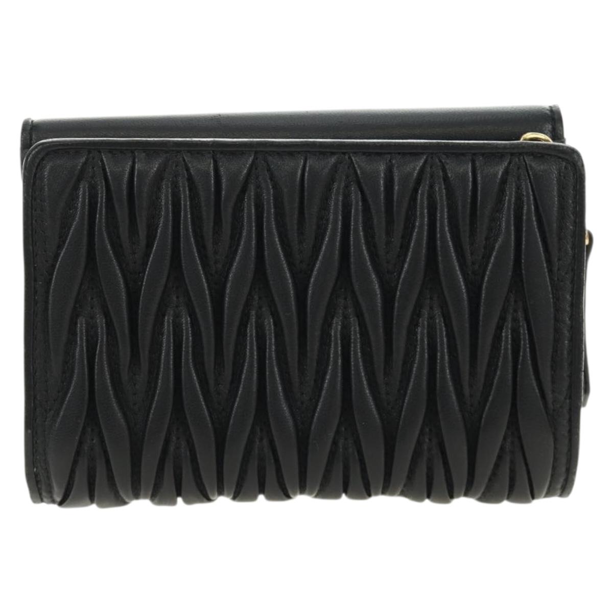 Miu Miu Matelasse Wallet Leather Black Gold Auth 190514M