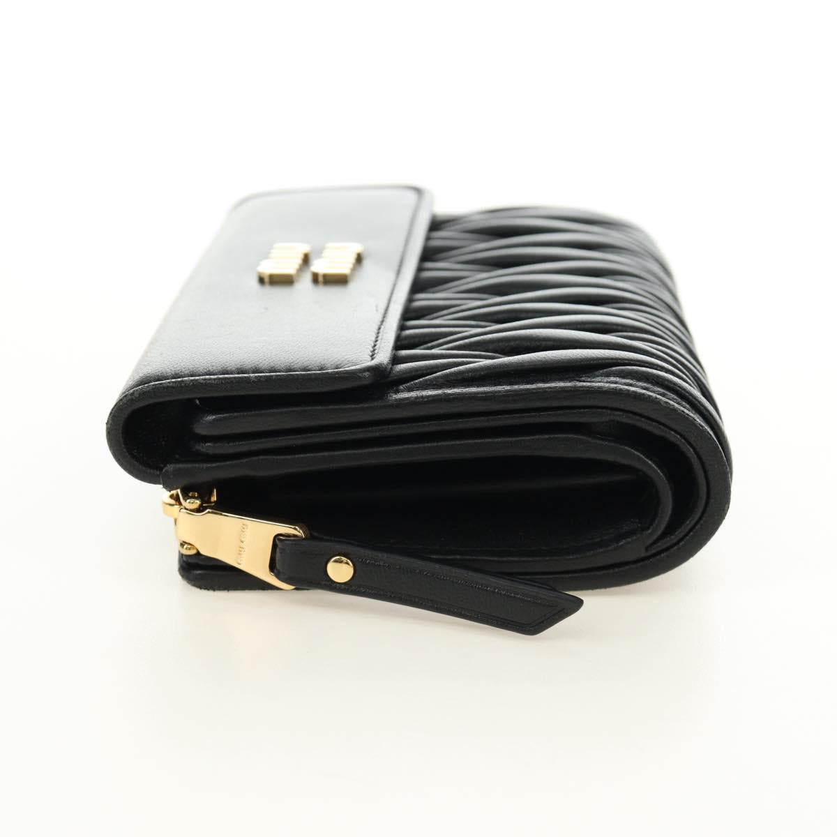 Miu Miu Matelasse Wallet Leather Black Gold Auth 190514M