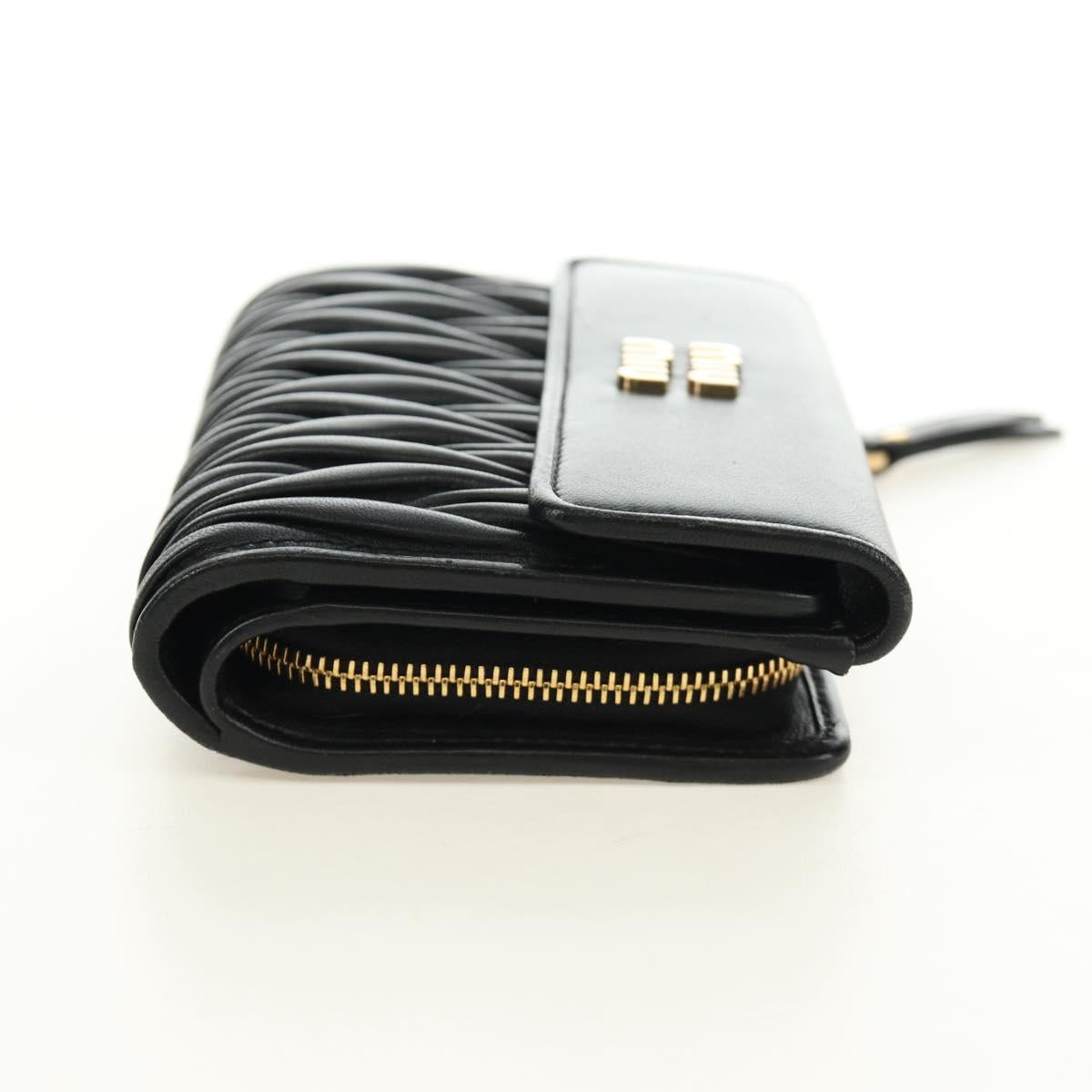 Miu Miu Matelasse Wallet Leather Black Gold Auth 190514M