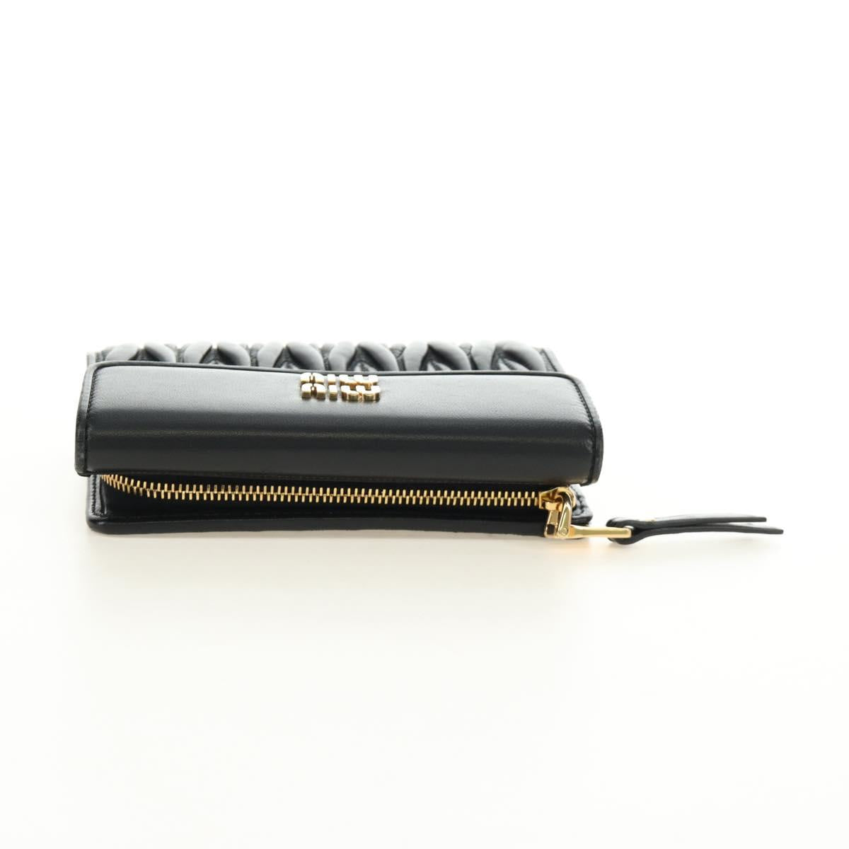 Miu Miu Matelasse Wallet Leather Black Gold Auth 190514M
