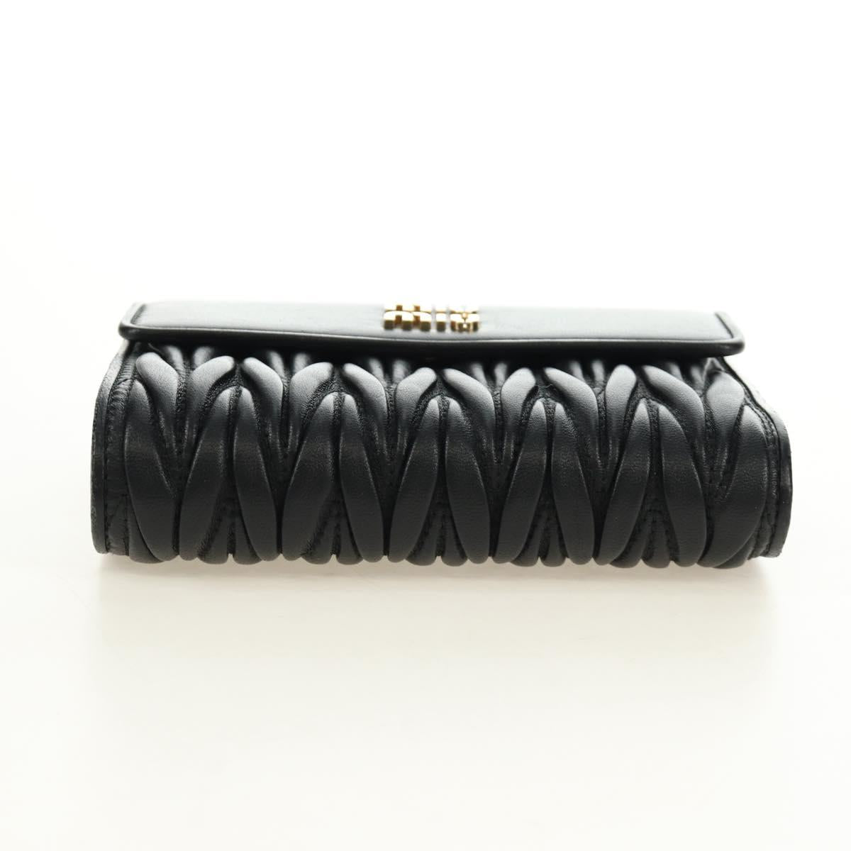 Miu Miu Matelasse Wallet Leather Black Gold Auth 190514M