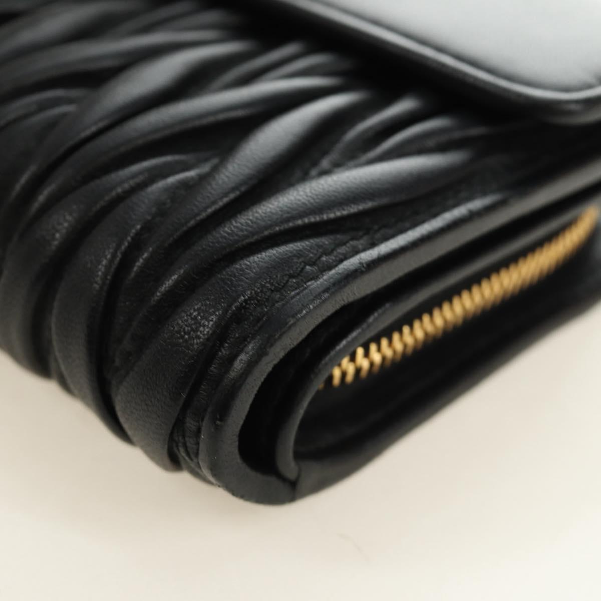 Miu Miu Matelasse Wallet Leather Black Gold Auth 190514M