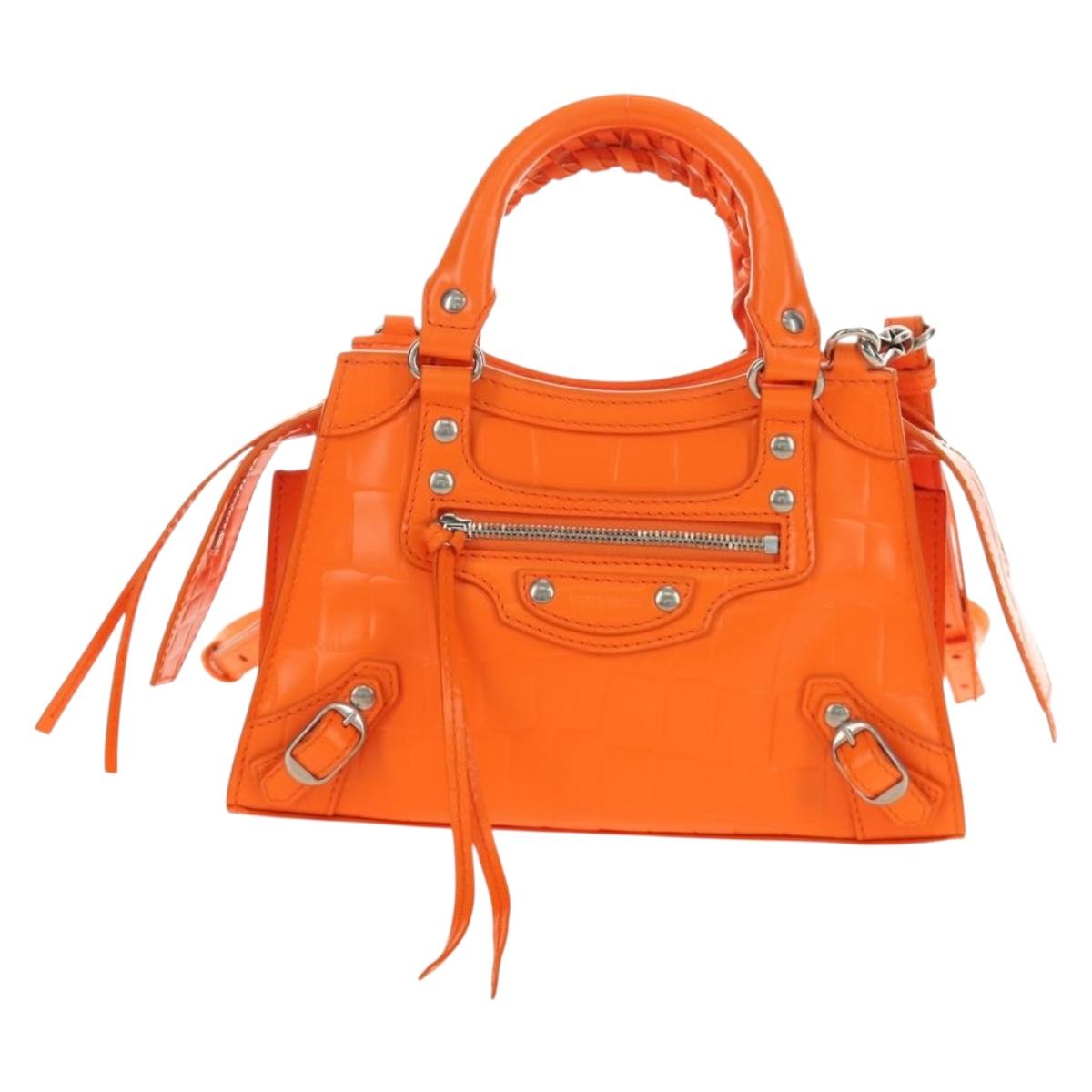 BALENCIAGA Classic City Mini Hand Bag Leather 2way Orange 638524 Auth 190519SM