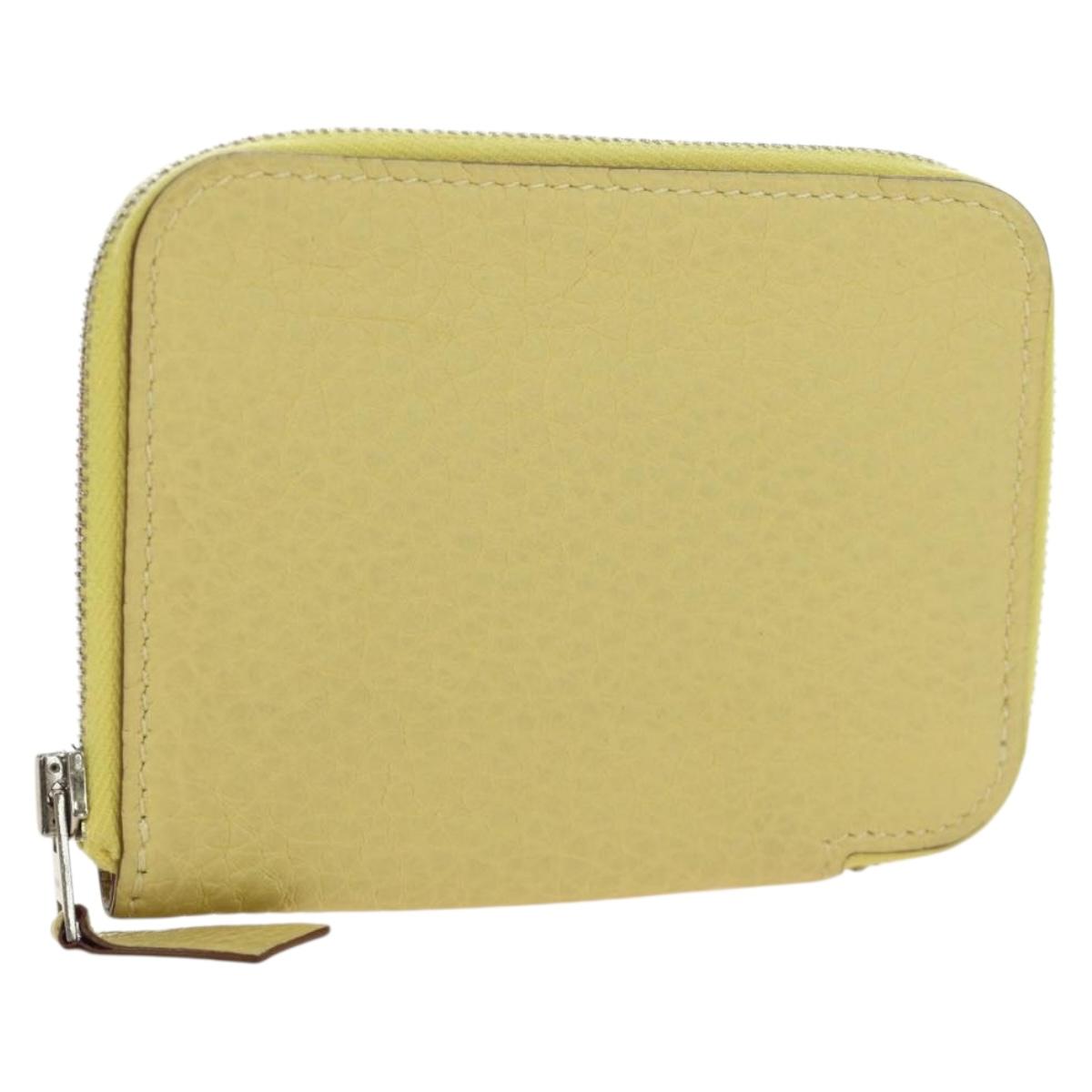 HERMES Coin Purse Taurillon Clemence Leather Yellow Auth 190522M